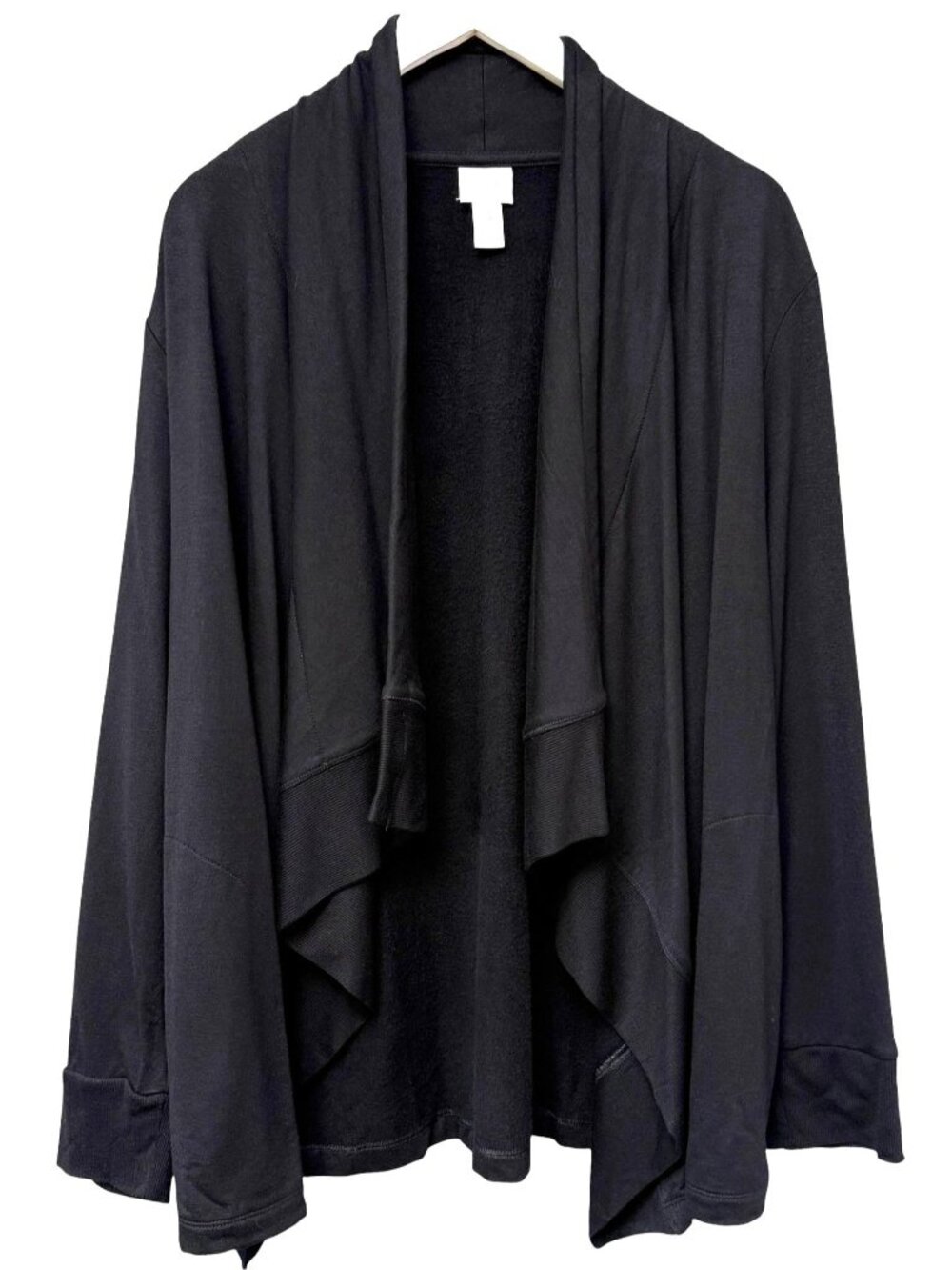 Chicos Weekends Open Front Cardigan Size XL Black Sweatshirt Jacket Casual